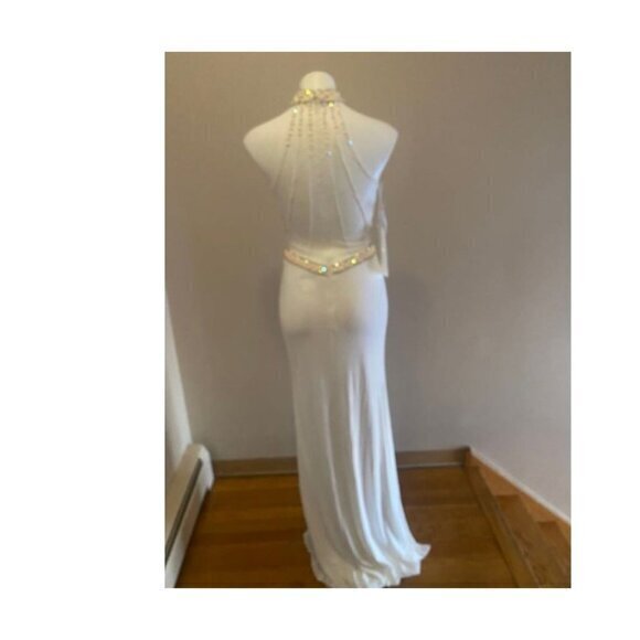 Ivory Halter Beaded Gown w/ Illusion Back & Crystal Detail – Size‎ 8 - Picture 4 of 13